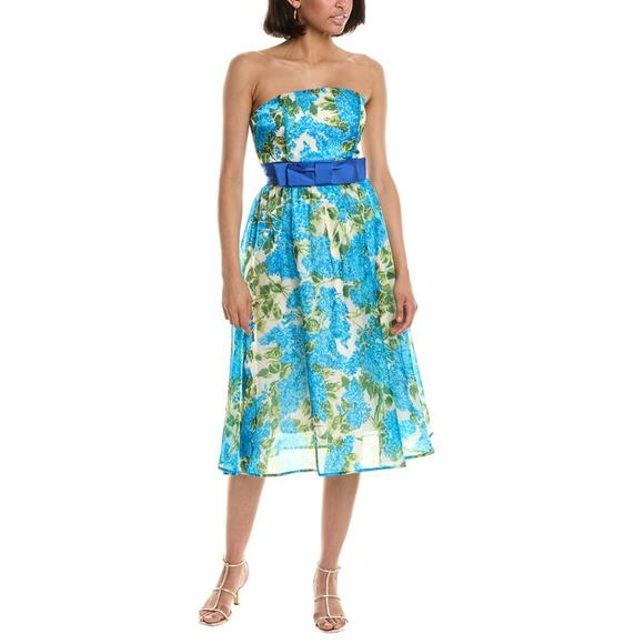 Flora Bea NYC Sia Dress Size Small NWT Blue Antigua Island Green Strapless - Picture 1 of 12